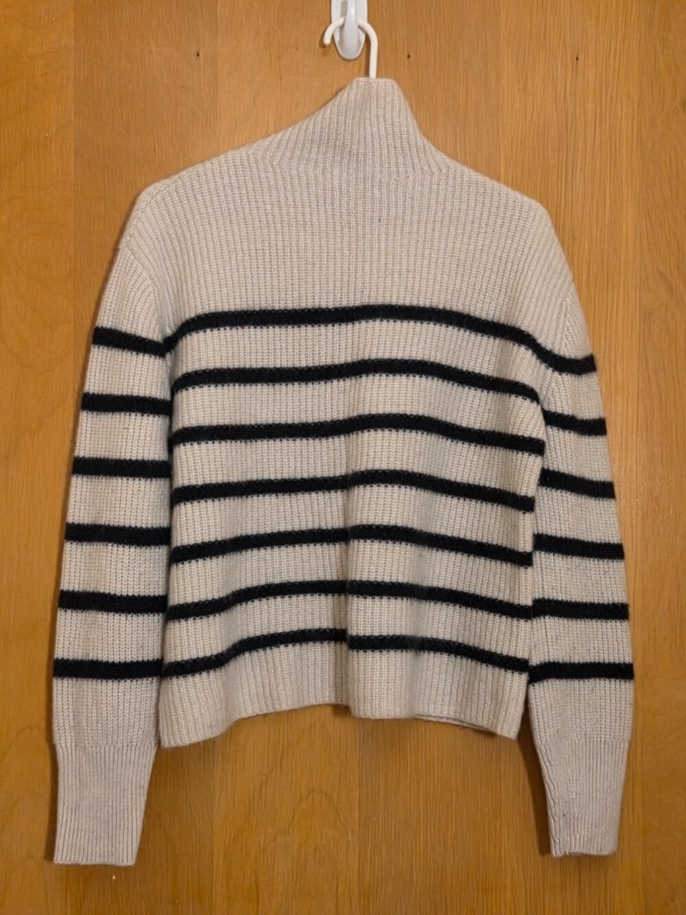 Nordstrom Pullover Thick Funnel Neck 100% Cashmere Sweater Womens M Striped - Picture 2 of 9